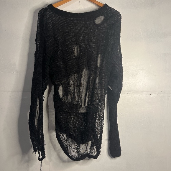 Chaser women’s ripped distressed black mesh linen blend top grunge - Picture 2 of 6